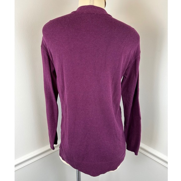 TALBOTS Purple V-Neck Button Front Girlfriend Cardigan | Small - Picture 5 of 11